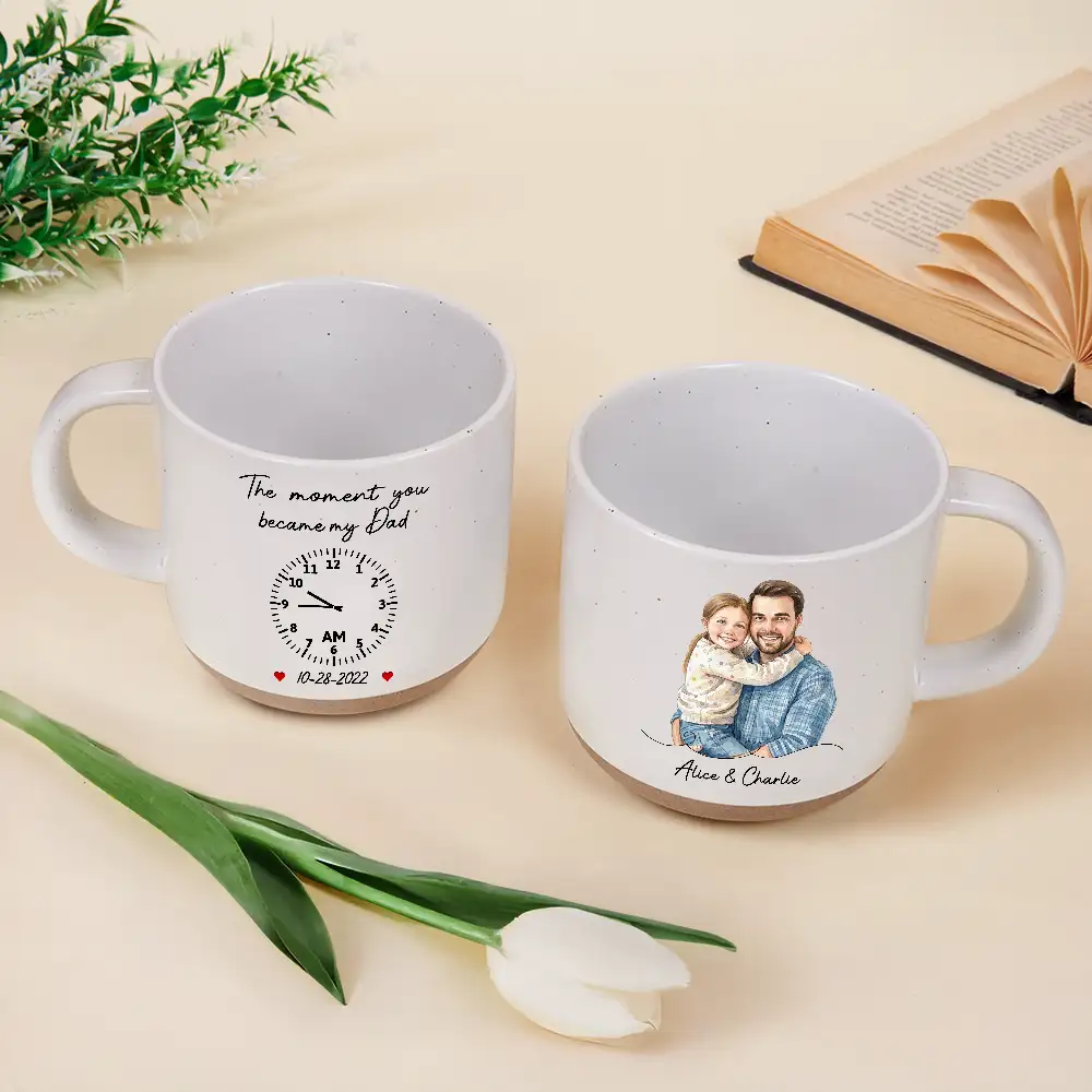 Custom Photo Realistic Watercolor Art The Moment You Became My Daddy Mommy Date And Time - Personalized Pottery Mug