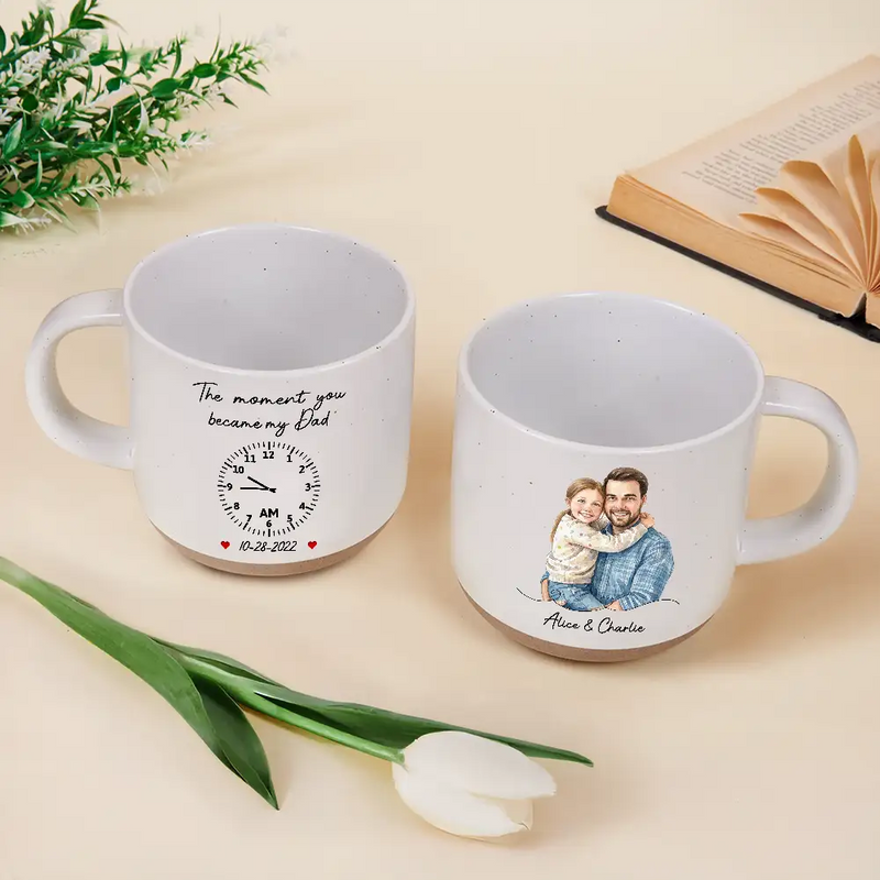 Custom Photo Realistic Watercolor Art The Moment You Became My Daddy Mommy Date And Time - Personalized Pottery Mug