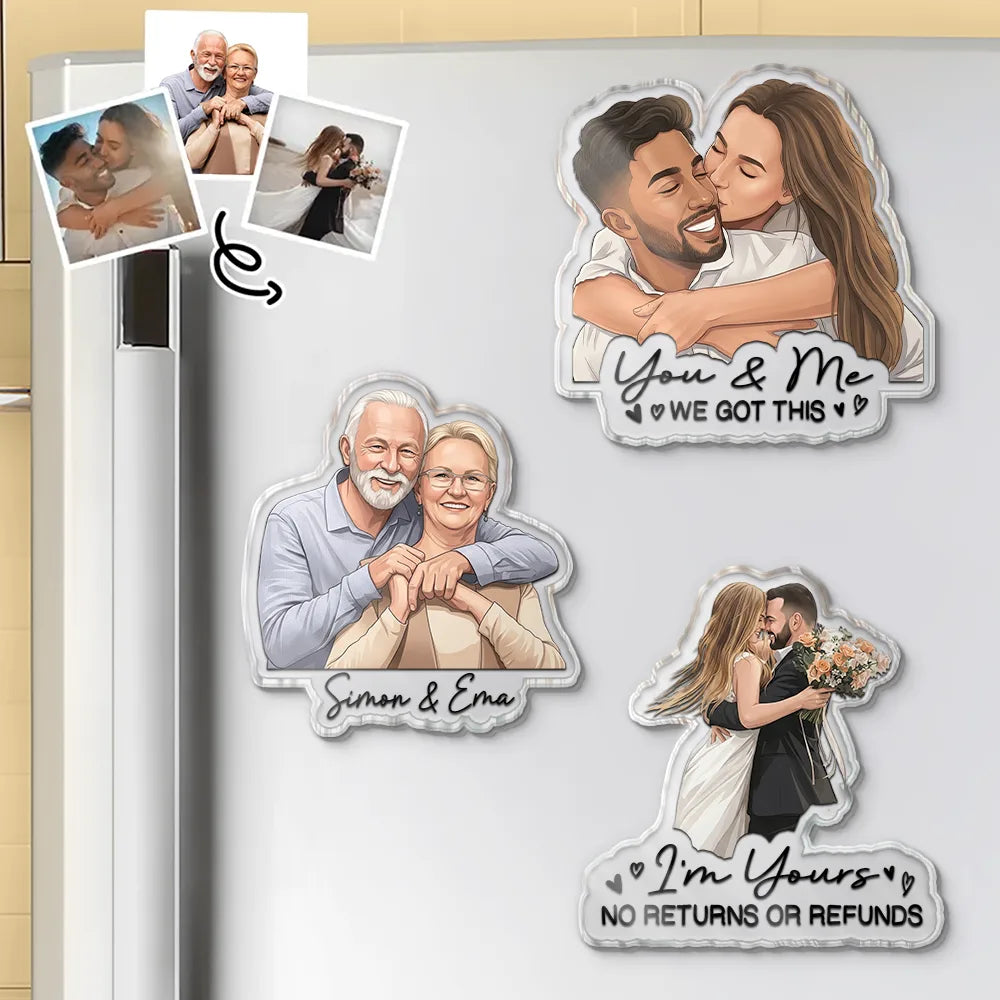 Custom Photo Semi Realistic Portrait Family Couple Pet Lovers Portrait - Personalized Acrylic Magnet