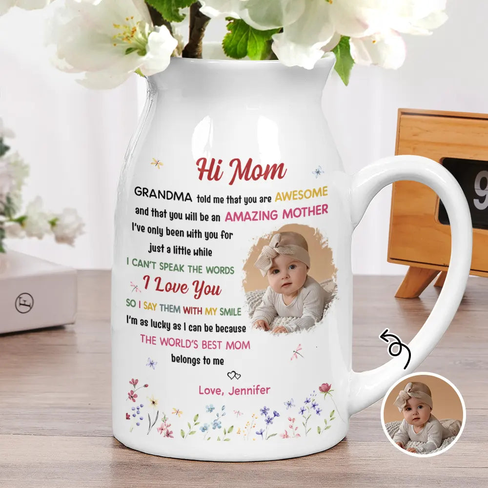 New Mom,Love,Gift For Mother,Photo,Sentimental - Custom Photo The World's Best Mommy Belongs To Me - Personalized Ceramic Flower Vase