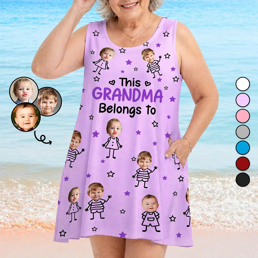 Custom Photo This Grandma Mom Belongs To Kids Pet - Personalized Sleeveless Tank Dress