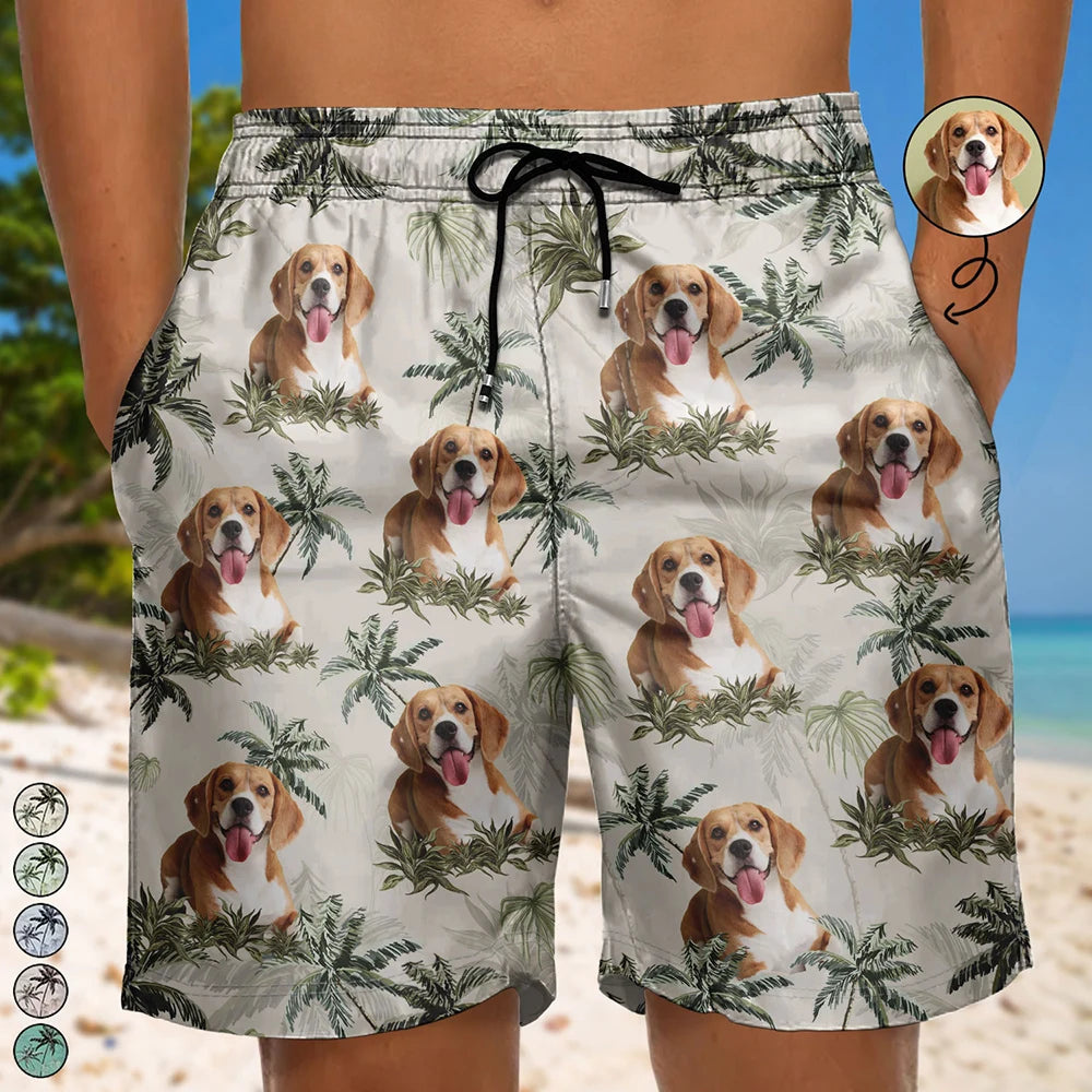 Custom Photo Tropical Palm Dog Cat - Personalized Unisex Beach Shorts