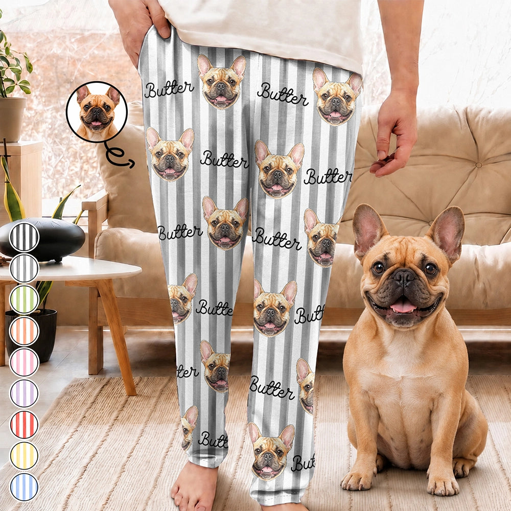 Custom Photo Vivid Watercolor Art Happy Dog Cat Pet Stripe - Personalized Pajama Pants