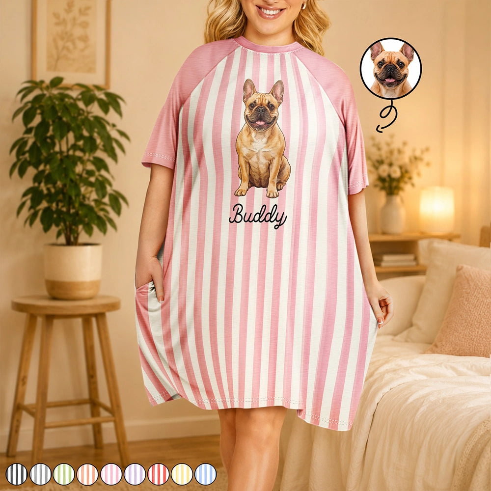 Pet Mom,Art Design,Playful,Gift For Mother,Pet Lovers,Photo - Vivid Watercolor Art - Custom Photo Vivid Watercolor Art Happy Dog Cat Pet Stripe - Personalized Women's Sleep Tee