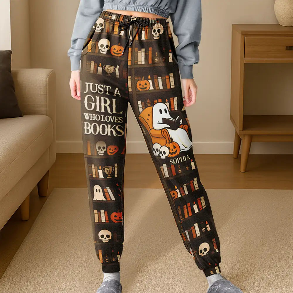 Reading, Gift For Yourself, Gift For Women, Happy - Cute Ghost Just A Girl Who Loves Books - Personalized Pajama Pants