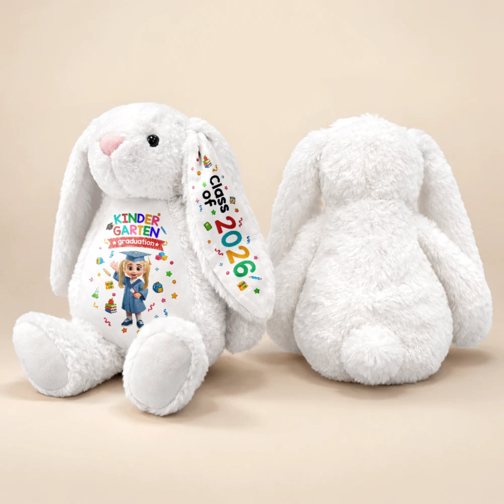 Graduation,Gift For Grandkids,Gift For Kids,Happy,Vector - Cute Graduation Kid Kindergarten Preschool - Personalized Soft Toy Bunny