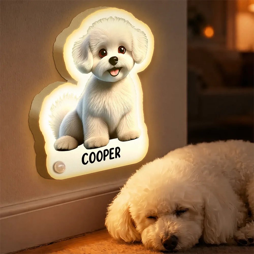 Pet Lovers,Playful,Vector - Cute 3D Effect Dog And Cat With Name - Personalized Motion Sensor Night Light