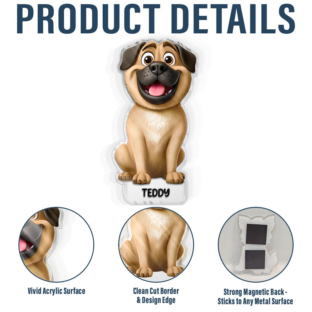 Pet Lovers, Cat Lovers, Dog Lovers, Non-Eng - Cute 3D Effect Dog And Cat With Name - Personalized Acrylic Fridge Magnet