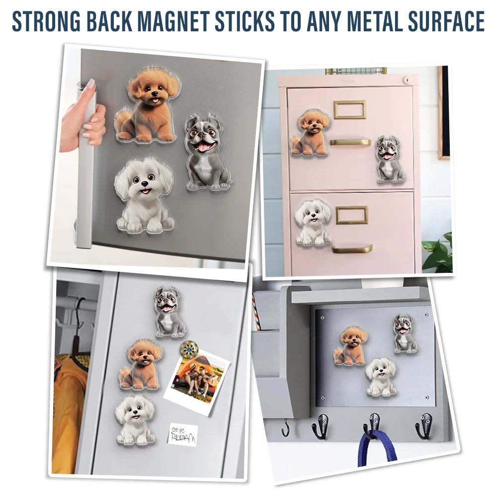 Pet Lovers, Cat Lovers, Dog Lovers, Non-Eng - Cute 3D Effect Dog And Cat With Name - Personalized Acrylic Fridge Magnet