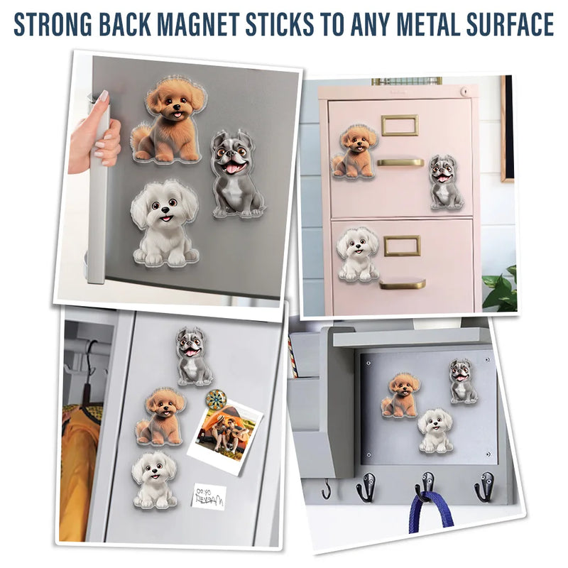 Pet Lovers, Cat Lovers, Dog Lovers, Non-Eng - Cute 3D Effect Dog And Cat With Name - Personalized Acrylic Fridge Magnet