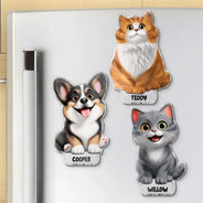 Pet Lovers, Cat Lovers, Dog Lovers, Non-Eng - Cute 3D Effect Dog And Cat With Name - Personalized Acrylic Fridge Magnet