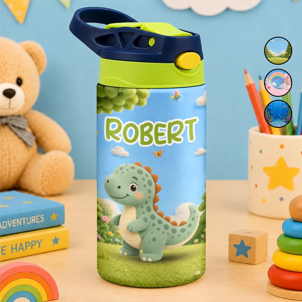 Cute Animal Friends - Personalized Insulated Water Bottle With Straw