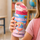Playful,Back To School,Gift For Kids,Icon - Cute Animal Friends - Personalized Insulated Water Bottle With Straw