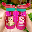 Back To School, Parents, Adorable, Vector - Cute Animal With Faux Embroidery Effect Chenille Alphabet - Personalized Kids Water Bottle With Straw