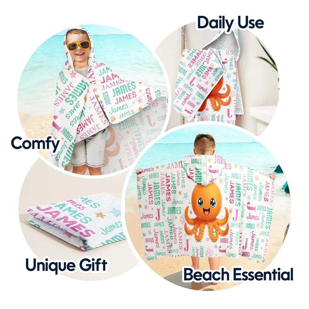 Gift For Kids,Gift For Grandkids,Happy - Cute Cartoon Animal - Personalized Hooded Beach Towel