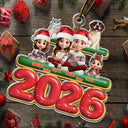 Gift For Couples,Family,Parents,Christmas,Pet Couple - Cute Couple With Kids And Dogs Cats 3D Effect - Personalized Custom Shaped Acrylic Ornament