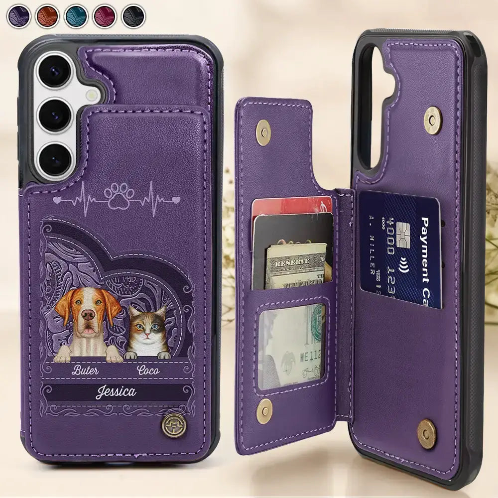 Pet Lovers,Dog Lovers,Cat Lovers - Cute Dogs And Cats Aesthetic Pattern - Personalized Leather Flip Wallet Phone Case
