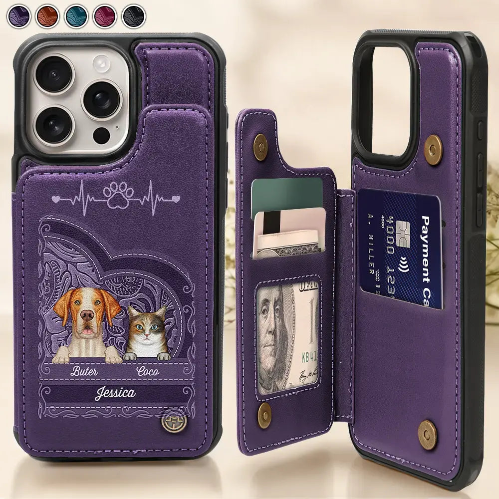 Dog Lovers, Dog Mom - Cute Dogs And Cats Aesthetic Pattern - Personalized Leather Flip Wallet Phone Case