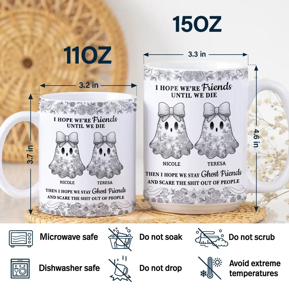 Halloween,Gift For Bestie,Funny - Cute Ghost Bestie Friends Until We Die Toile De Jouy Pattern - Personalized White Edge-to-Edge Mug