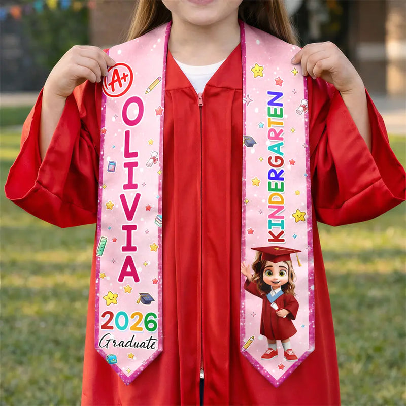 Gift For Kids, Gift For Grandkids, Grandpa - Grandkids, Grandma - Grandkids, Graduation, Happy - Cute Graduation Kid Kindergarten Preschool - Personalized Kid Graduation Stole