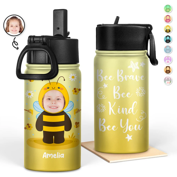 Gift For Kids, Back To School - Custom Photo Cute Kid Cosplay Animal - Personalized Kids Water Bottle