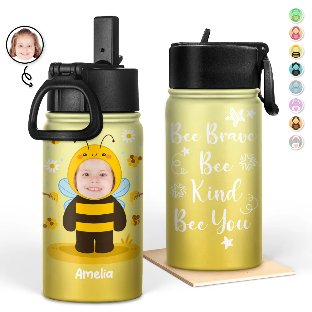 Gift For Kids, Back To School - Custom Photo Cute Kid Cosplay Animal - Personalized Kids Water Bottle