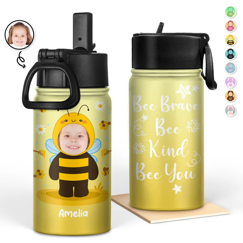 Gift For Kids, Back To School - Custom Photo Cute Kid Cosplay Animal - Personalized Kids Water Bottle