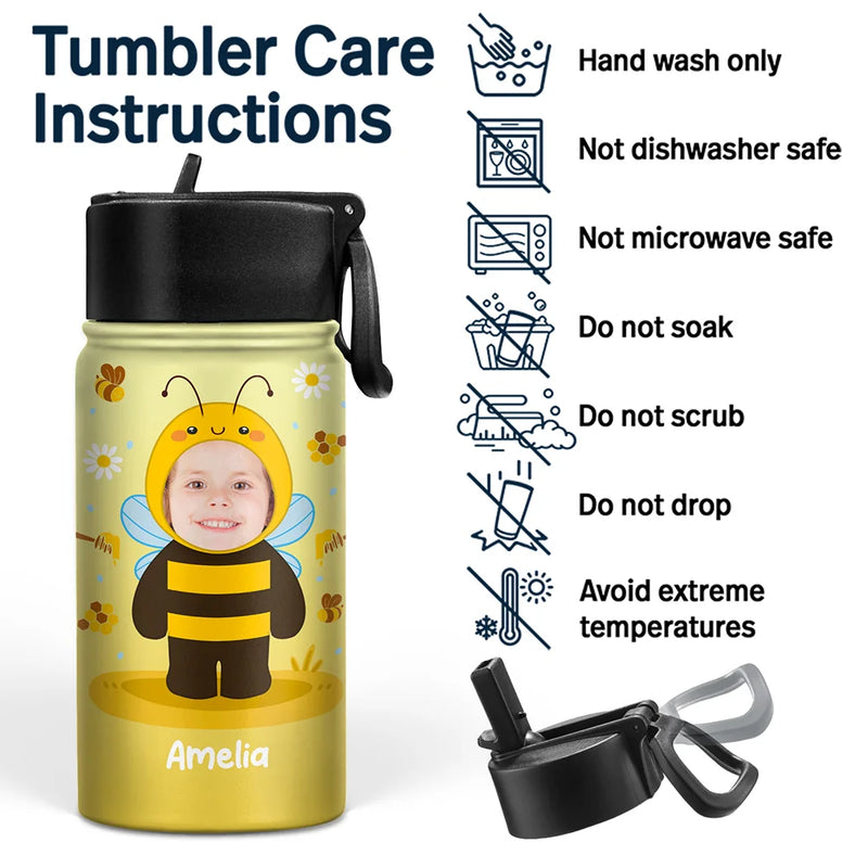 Gift For Kids, Back To School - Custom Photo Cute Kid Cosplay Animal - Personalized Kids Water Bottle