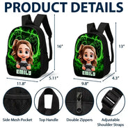 Top Market, Adorable, Back To School, Gift For Kids, Vector - Cute Kid Gamer With Neon Flames - Personalized Kids Backpack