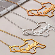 Dog Lovers, Dog Mom, Pet Lovers, Pet Mom, Love - Dog Shaped Line Art With Custom Name - Personalized Letter Necklace
