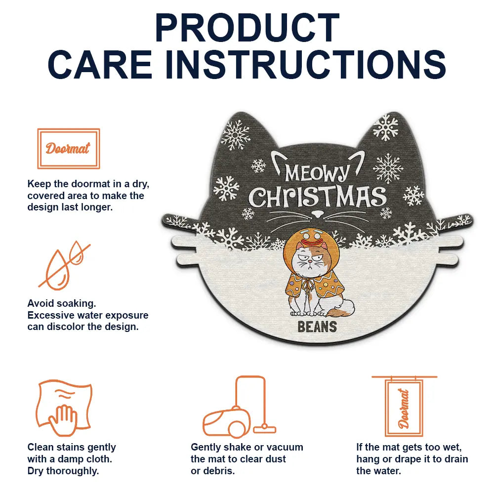 Meowy Catmas Funny Cartoon Cats - Christmas Gift For Cat Lovers - Personalized Custom Shaped Doormat