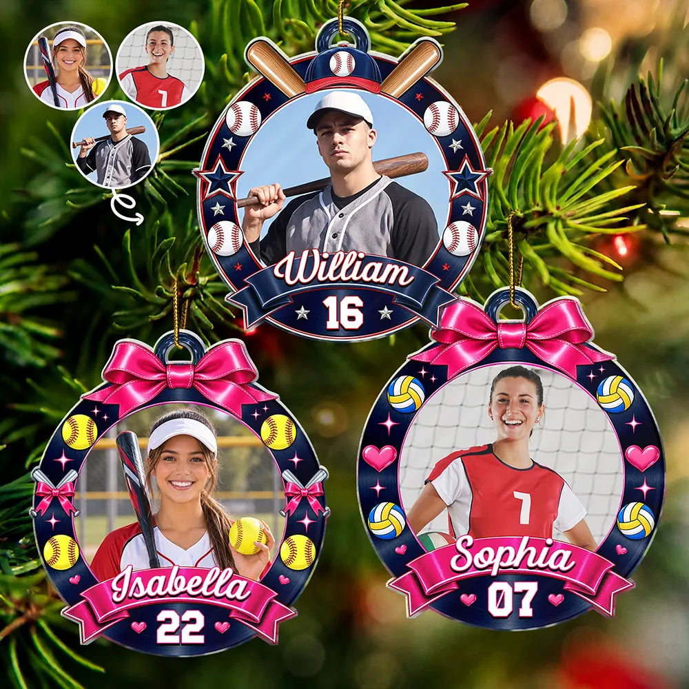 Christmas Gift For Sports Lovers - Personalized Custom Photo Coquette Bow And Star Acrylic Ornament