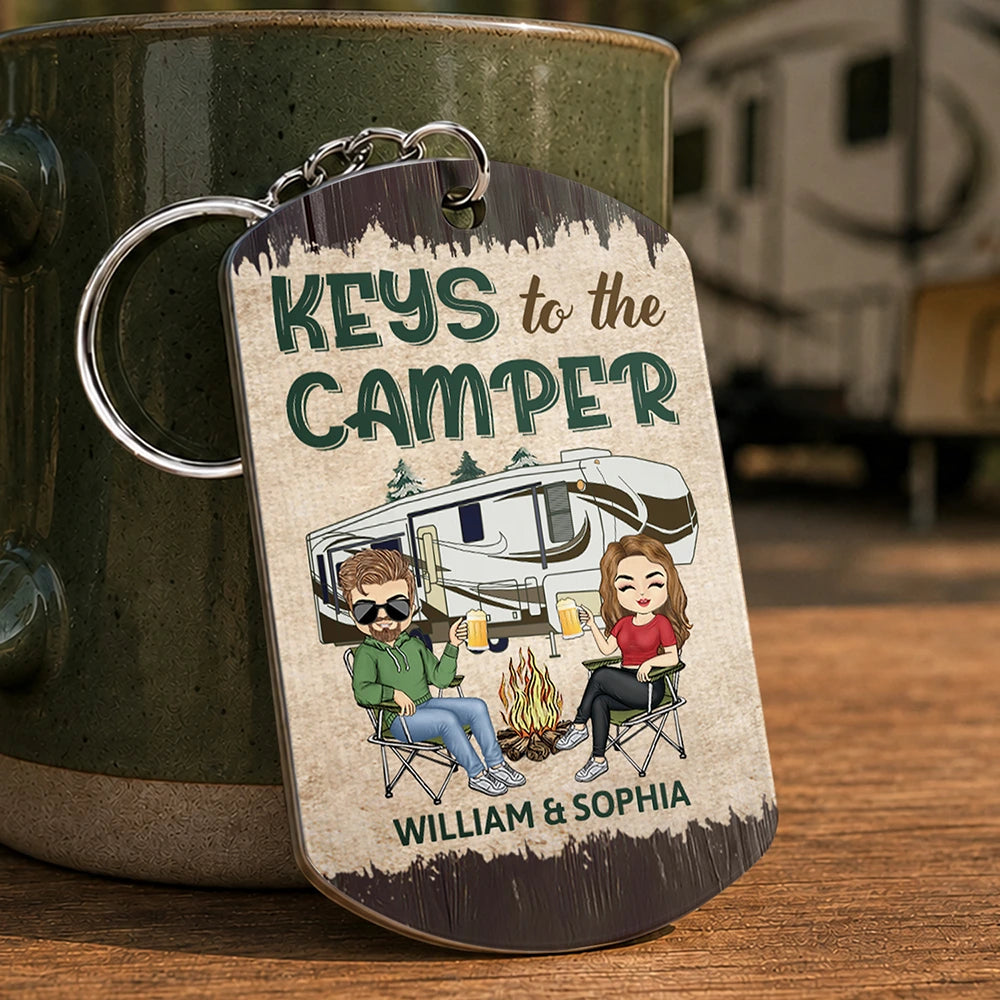 Keys To The Camper - Anniversary, Loving Gifts For Couples, Husband, Wife, Camping Lovers - Personalized Aluminum Keychain