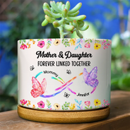 Gift For Mother,Gift For Grandma,Grandma - Grandkids,Mom - Daughters (Adult),Mom - Daughters (Young),Love,Happy - Mother And Daughter Forever Linked Together Crystal Butterflies - Personalized Ceramic Plant Pot