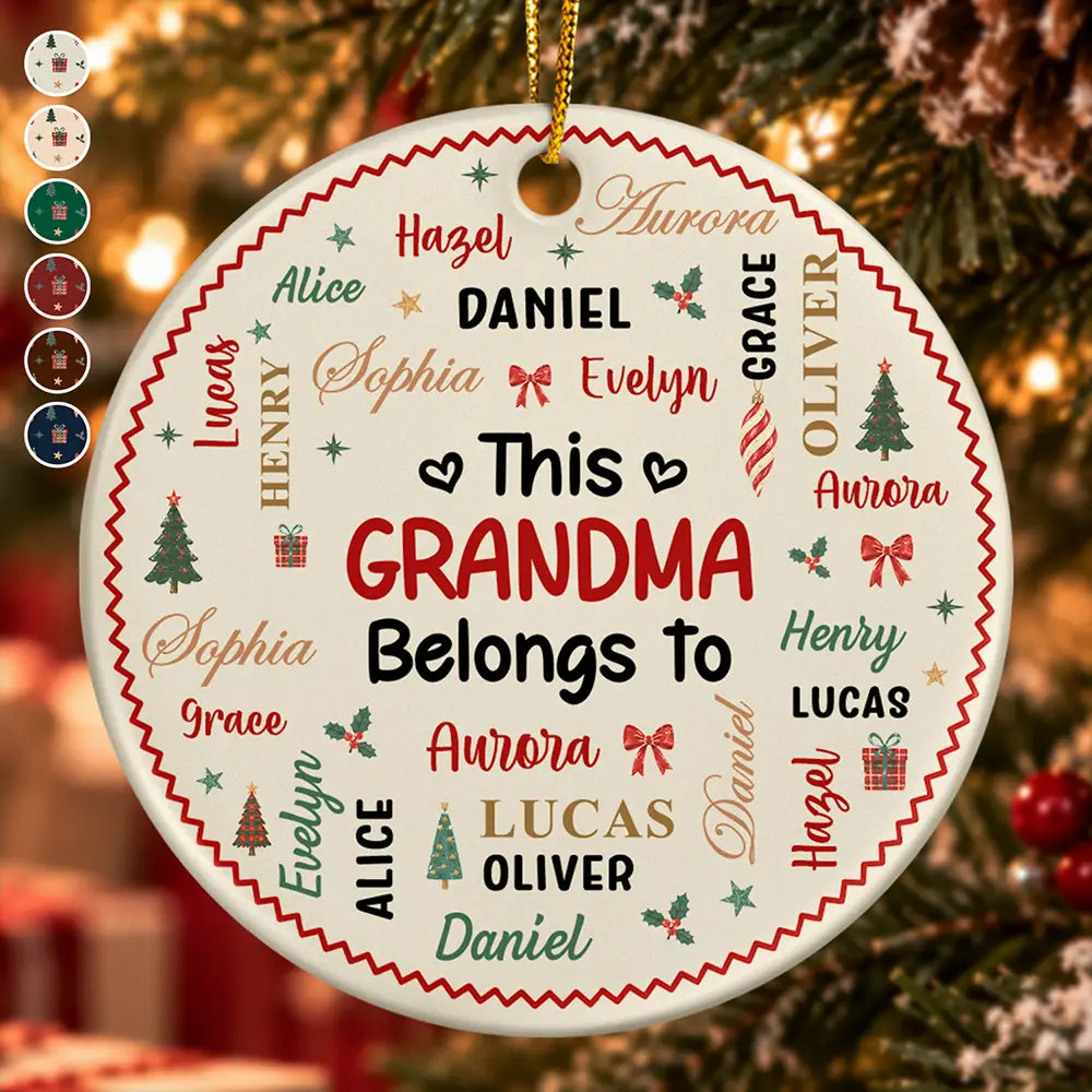 Christmas Gift For Grandma Nana - Personalized Kids Names Ceramic Ornament