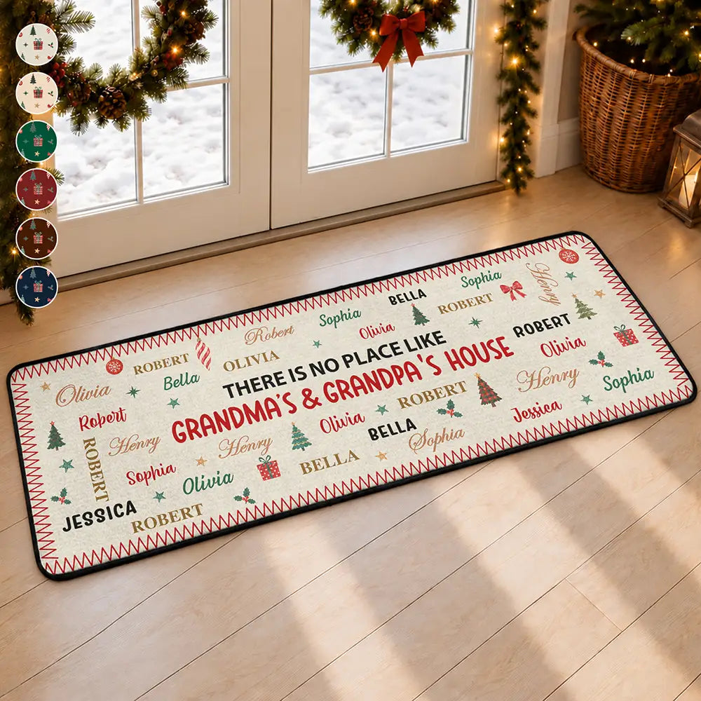 Christmas Home Decor Gift For Grandparents - Personalized Kids Names Holiday Runner Rug