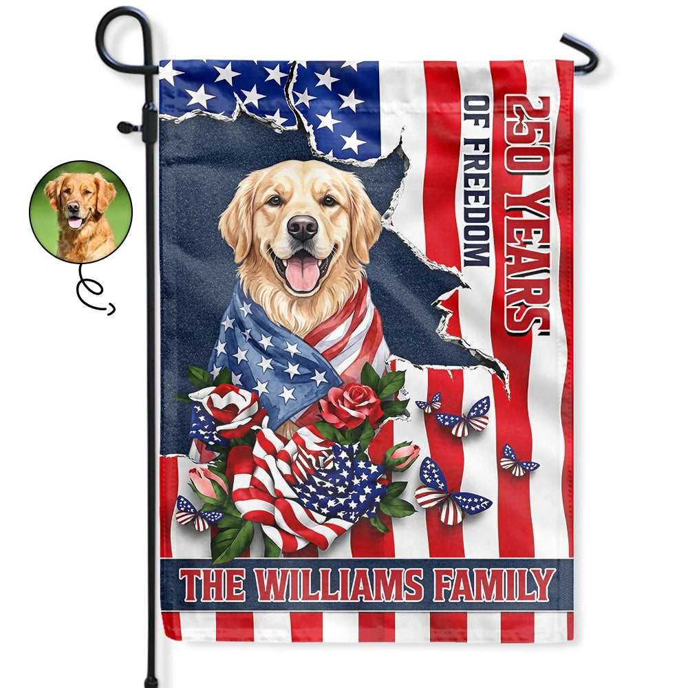 Custom Photo Watercolor With US Accessories Patriotic Dog Cat 250 Years Of Freedom - Personalized Flag