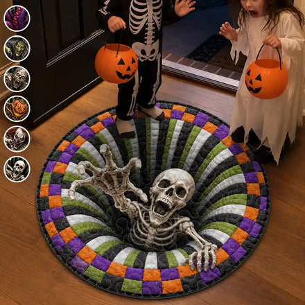 Halloween 3D Effect Skeleton Witch Horor Vortex Quilted Doormat - Personalized Rug