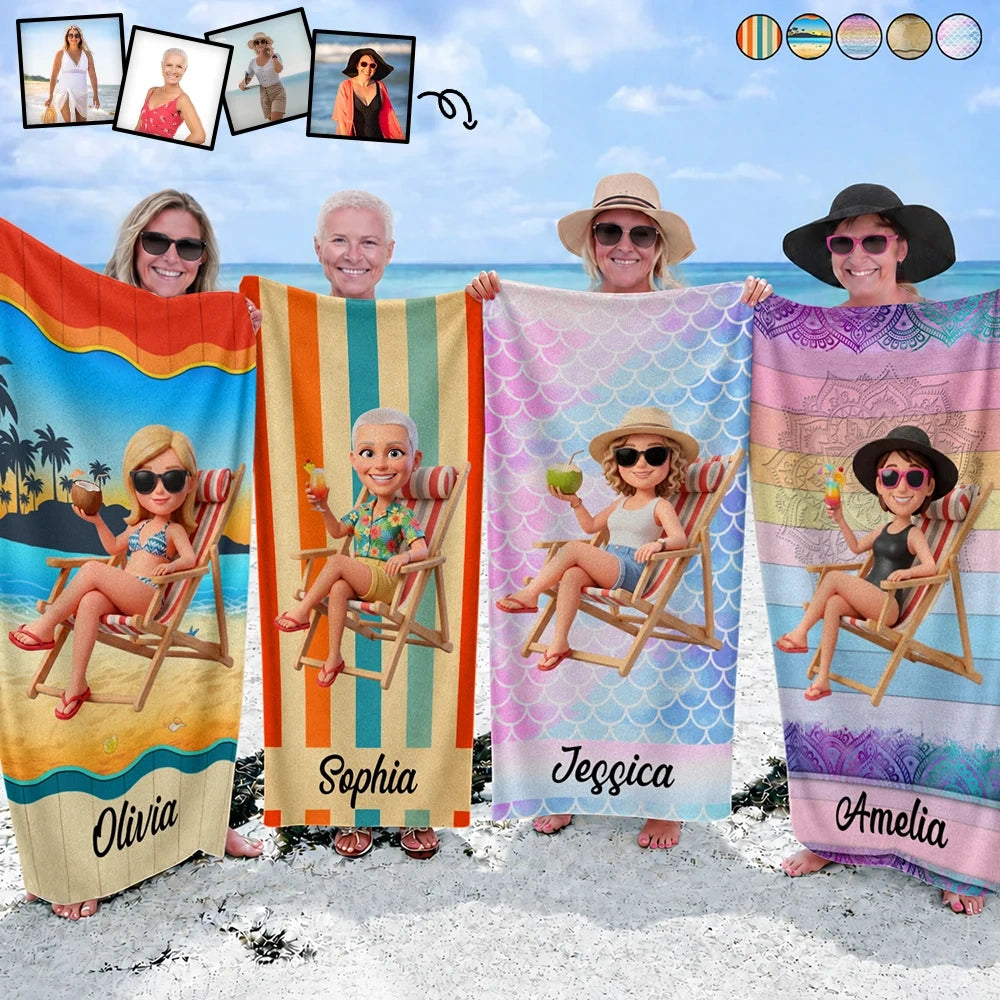 Custom Photo 3D Summer Concept Traveling Beach Poolside Swimming Picnic Vacation - Personalized Beach Towel