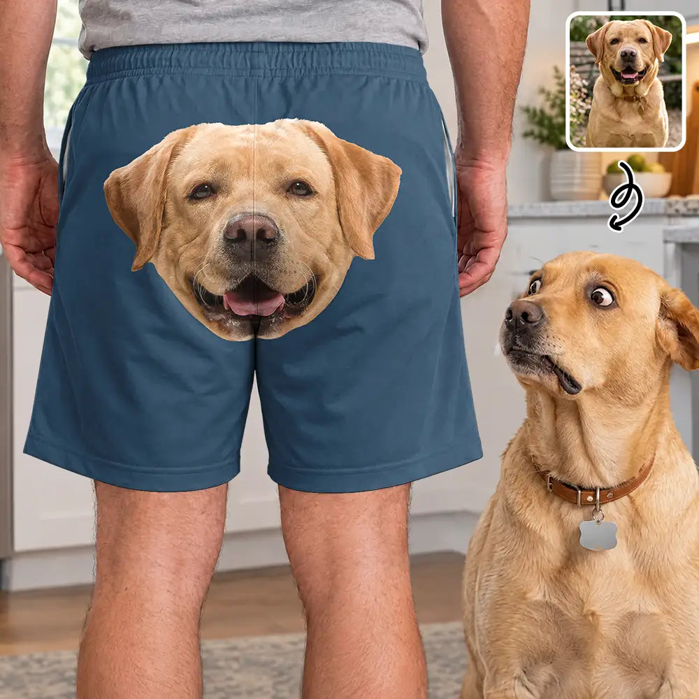 Custom Photo Funny Dog Pet Face Gift For Husband Boyfriend - Personalized Casual Shorts