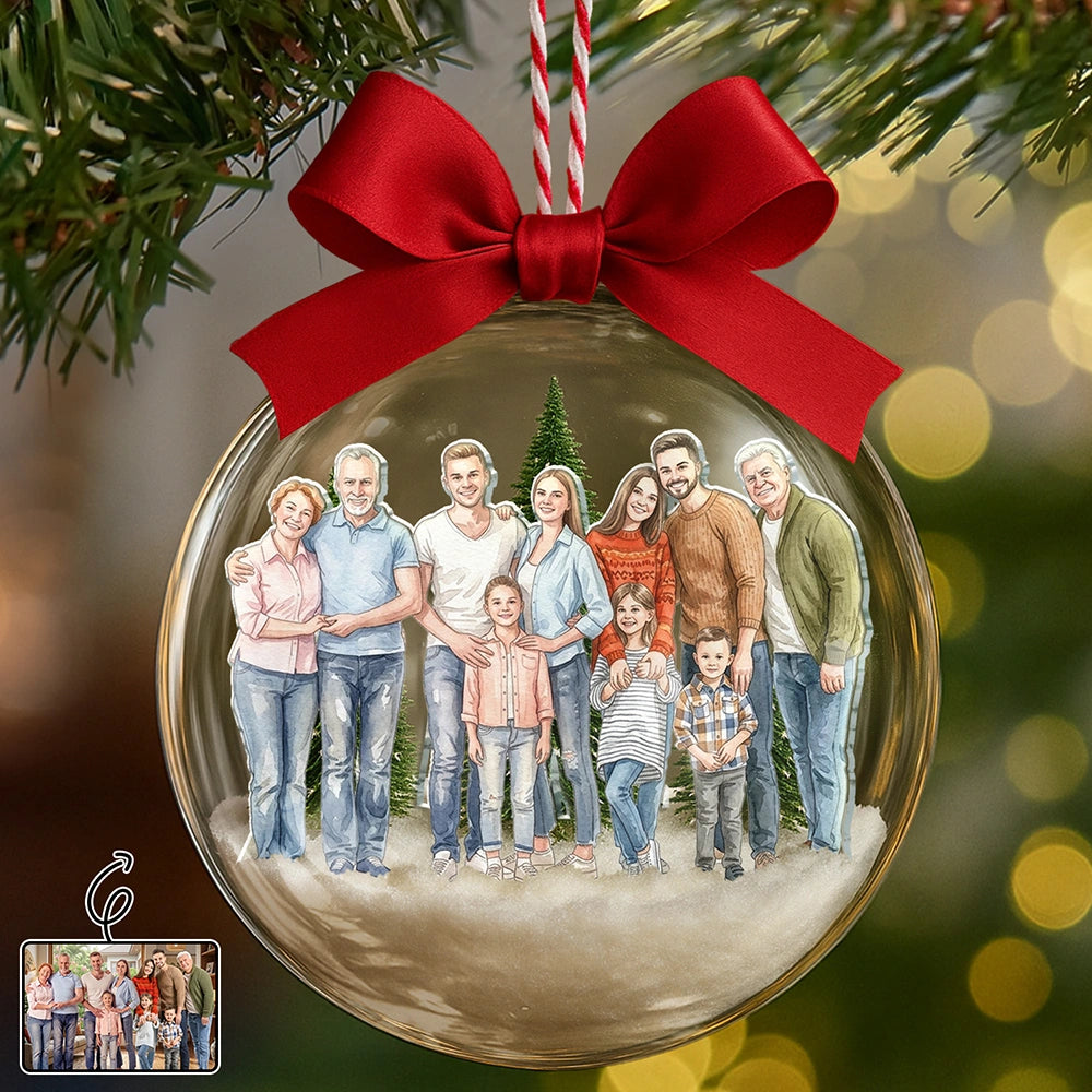 Custom Photo Realistic Watercolor Art Family Is The Greatest Gift - Personalized 3D Acrylic Ball Ornament