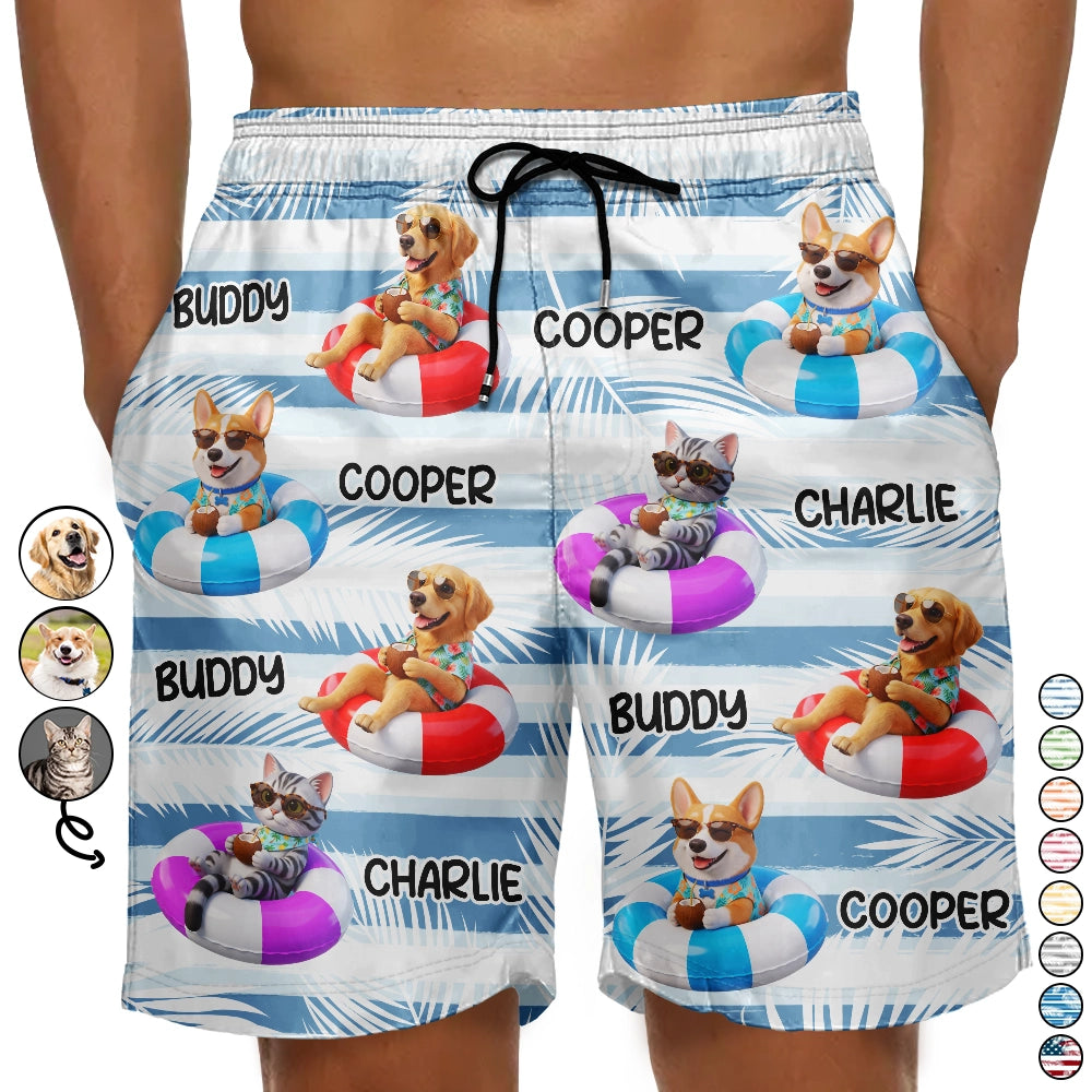 Custom Photo 3D Summer Concept Poolside Beach Vacation Dog Cat - Personalized Unisex Beach Shorts