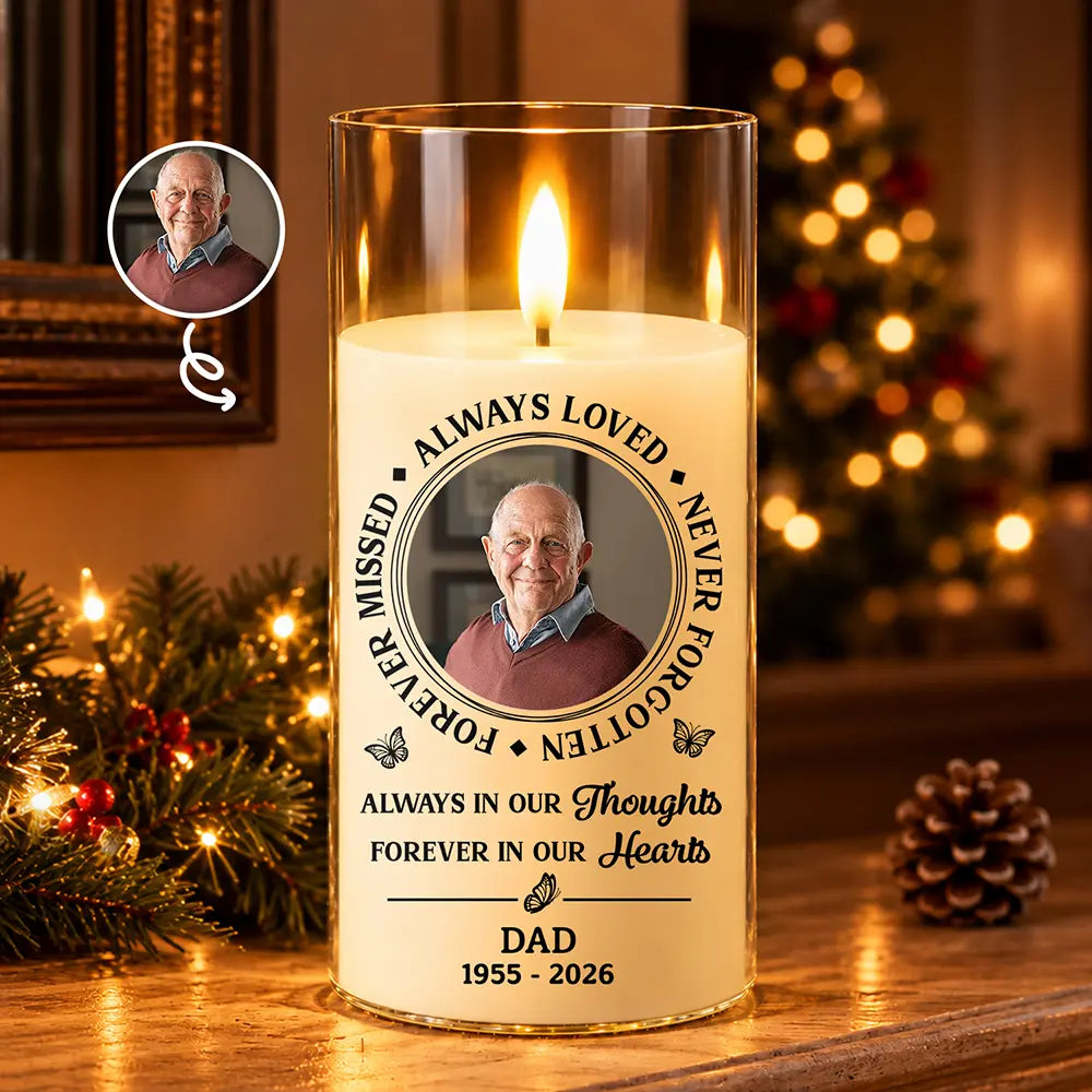 Memorial Sympathy Gift For Loss Of Parent - Personalized Custom Photo Always Loved Never Forgotten LED Candle