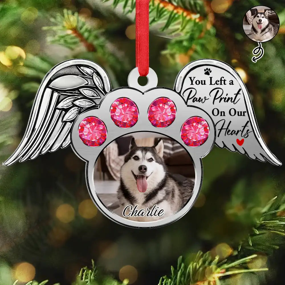 Custom Photo You Left A Paw Print On My Heart Printed Gemstones - Personalized Metal Ornament