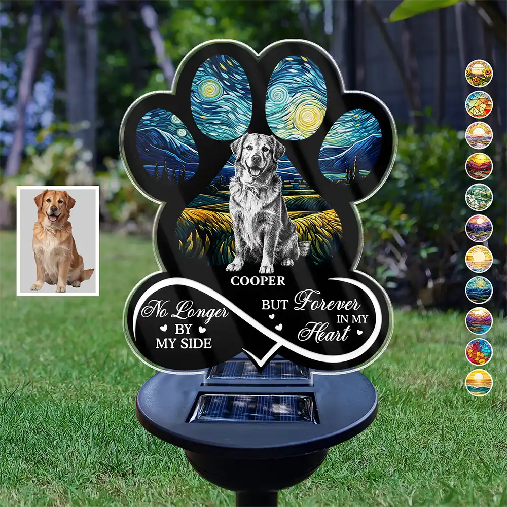 Pet Lovers,Pet Mom,Pet Dad,Pet Couple,Memorial,Non-Eng,Photo - Pencil Sketch (Dark BG),Sympathetic - Custom Photo White Pencil Sketch Art Pet Forever In My Heart Always Loved - Personalized Solar Light