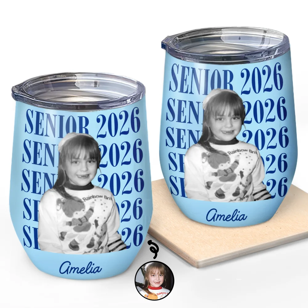 Custom Photo Senior Vintage Portrait - Personalized Wine Tumbler