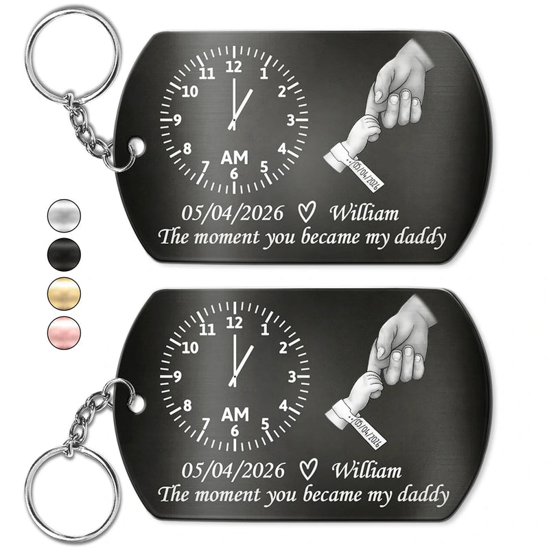 New Dad,New baby,Gift For Father,Happy,Vector,Adorable - The Moment You Became My Dad - Personalized Aluminum Keychain