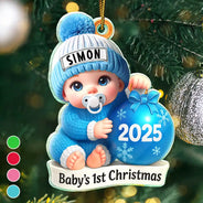 Christmas,New Dad,New baby,New Mom,Happy - Baby Beside Christmas Bauble First Christmas 3D Effect - Personalized Custom Shaped Acrylic Ornament 