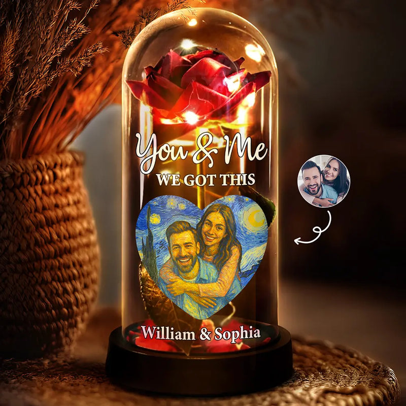 Gift For Couples,Old Couples,Gift For Husband,Gift For Wife,Gift For Boyfriend,Gift For Girlfriend,LGBT,Love - Custom Photo Starry Night You And Me We Got This - Personalized Everlasting Rose Dome Lamp