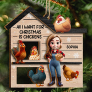 Christmas,Farm,Gift For Yourself,Happy - All I Want for Christmas Is Chickens - Personalized 2-Layered Wooden Ornament
